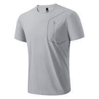 Summer Round Neck Solid Casual Fashion Quick Dry T-shirt Men Short Sleeve Sporty Pullover Tee L pilka