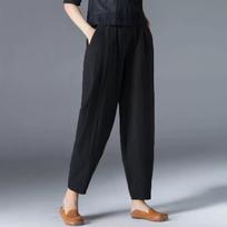 Women's Baggy Pants Cotton Linen Wide Leg Trousers Casual Elastic Waist Patchwark Harem Pants S juoda