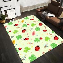 Ladybug and Clover Pattern Carpet, Cute Nature Design, Green Background Suitable for use as an anti-slip for living room bedroom sofas 40x60cm( 15x23in )