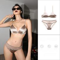 New Women Seamless Underwear Set Sexy Deep V Push Up Bra French Thin Cup Wire Free Bralette Comfort Lace Panties Lingerie Sets S ruda