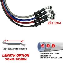 2X 10mm 28Degree Motorcycle Dirt Bike Braided Line Steel Brake Hose Cable Hydraulic Banjo Pipe 300-2200mm Fit Universal Racing 2Pcs Blue 30cm