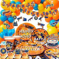 232pcs Dart War Party Decorations Supplies, Dart War Birthday Decors Tableware Set, Dart Toppers Banner Balloons Dart War Tablecloth Hanging Swirls mėlyna/oranžinė