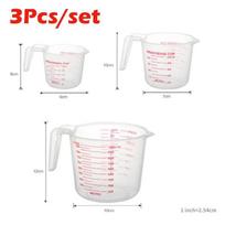 3 vnt. 250/500/1000 ml kepimo skysčių matavimo puodeliai PVC skalės puodelis plastikinis matavimo tūrio stiklinis indas virtuvės kepimo įrankiai