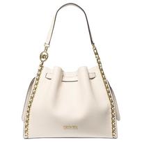 MICHAEL KORS Mina brand logo drawstring closure PU bucket bag hand shoulder bag large size women's cream white balta