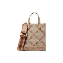MICHAEL KORS rankinė Gigi raidės logotipas deimantų rašto grandinėlės rašto audinys Tote krepšys Tote pirkinių krepšys rankinė ant peties per kūną itin maža ruda