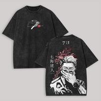 Jujutsu Kaisen Nanami Kento Anime T-shirt Washed T Shirt Men's Unisex Clothing Short Sleeve Cotton Tees Tops S