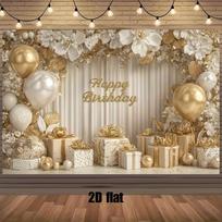 2D Minimalist White Gold Happy Birthday Backdrop for Chic Photoshoot 47.2x31.5inch/120*80cm