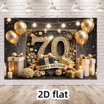 2D Black Gold 70th Birthday Backdrop for Elegant Adult Party Decoration 47.2x31.5inch/120*80cm