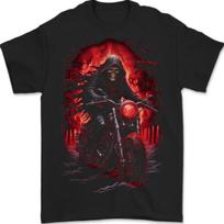 Skull Biker Motorcycle Motorbike Grim Reaper 14 Mens T-Shirt 100% Cotton S įvairiaspalvis