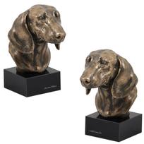 Taksas – Šuns statula, biustas ant akmeninio pagrindo, skulptūra, trofėjus šunų parodai, prekės ženklo Art-Dog ruda