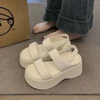 Fashion Summer 2025 Chunky Sandals Women's Wedge Heels Shoes 8CM High Heels Leather Casual Woman Beach Thick Bottom Sandales Femmes 35 smėlis