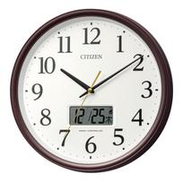 RHYTHM Citizen Sieninis kalendorius LCD Tylus Nuolatinė sekundė x CITIZEN Laikrodis, Radijo valdomas, Analoginis, Temperatūra, Drėgmė, (Skaitmeninis ekranas), Ranka, ruda