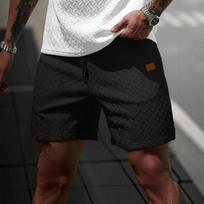 Men's White Chevron Textured Casual Shorts With Leather Patch S juoda