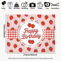 2D Sweet Strawberry Birthday Backdrop, Picnic & Farm Themed Party Decoration 47.2x31.5inch/120*80cm