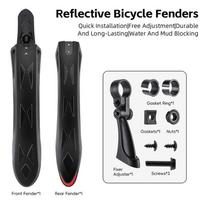 WEST BIKING 1 Pair MTB Bicycle Fender Reflective Warning Mountain Bike Front Rear Mud Guard Wings Adjustable Cycling Accessories A Black