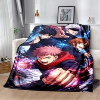 Jujutsu Kaisen Yuji & Team Anime Print Flannel Blanket, Soft Cozy Throw for Bed Sofa, Otaku Home Decor 80cm x 120cm