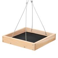 Large Hanging Bird Feeder Tray Wooden Square Platform with Metal Wire Suspension Suitable for Outdoor Garden Backyard Bird Feeding