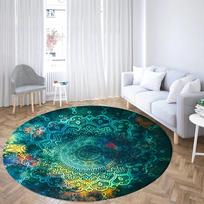 Boho Mandala Round Rug Bohemian Flower Carpet for Living Room Bedroom Classroom Decor Comfort Anti-Slip Circle Indoor Floor Mat 60cm x 60cm