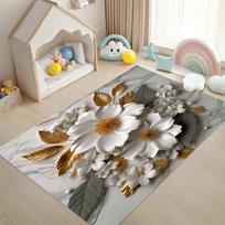 Elegant 2D Gold Accent Floral Print Area Rug, Soft Non-Slip Floor Mat for Living Room Bedroom Kitchen Office Nursery Home Decor 40X60CM