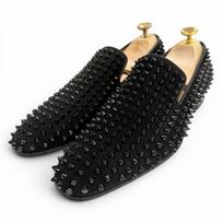 Great Christian Louboutin loafers DANDELION SPIKES black Suede leather mens 41.5 Used