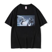 Funny Rage Bait Lion Monkey Meme Graphic T-shirts Men's Women High Street T Shirt Oversized Loose Short Sleeves T Shirts S