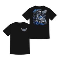 American Trucker Skull Shirt, Grim Reaper Semi Truck Graphic Tee, Dark Diesel Dr S įvairiaspalvis