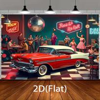 2D Retro Rock N Roll Diner Backdrop for 50s Themed Birthday Party Photoshoot 47.2x31.5inch/120*80cm