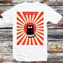 Kawaii Maneki Neko Cat Kuro Japan Rising Sun T Shirt Mens Womens Tees Top B1188 L