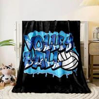 Graffiti-style  Volleyball  text with a ball and dripping blue background. for all seasons blanket lunch break throw gift 80cm x 120cm