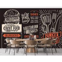 Burger Wall Mural Fast Food Restaurant Burger Wallpaper Pizza Snack Bar Decor Wallpaper 200 cm(W) x 140 cm(H)