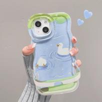 Ins Swimming Duck Suitable for Iphone16 IPhone Case 15 Cute Anti-fall 14 Double Stand 13 Summer 12 iphone 16