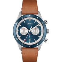 BOSS Santiago Blue Brown Leather Men's Quartz Watch 1513860 mėlyna