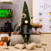 Adorable Green Hat Hanging Leg Coffee Gnome Figurine Perfect For Scene Decoration