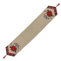 Elegant Christmas Burlap Table Flag Bright Red Flower Design For Holiday Dining