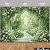 2D žalias gėlių vestuvių fonas, baltos rožės užuolaidos nuotraukų fono baneris 47.2x31.5inch/120*80cm