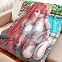 Cartoon Genshin Impact Yae Miko Flannel Blanket Cover Warmth Soft Anime Blanket Multifunctional Decor Home Universal Blankets 130x150cm