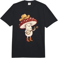 Mushroom Playing Banjo Cowboy Hat Western Cottagecore Fungi Comfort Colors Adult Heavyweight T-Shirt S įvairiaspalvis