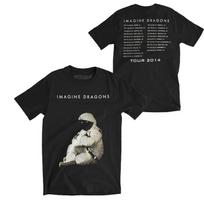 Stylish Vintage Black Imagine Dragons 2014 Tour Astronaut Graphic Cotton Short-Sleeve T-Shirt S įvairiaspalvis