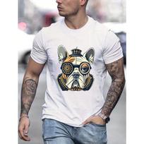 Steampunk Chic Bulldog Print T-shirt For Men, Trendy Short Sleeve Top, Men's Clothing S įvairiaspalvis