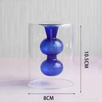 Minimalism Colored Glass Vase Nordic Style Aromatherapy Diffuser Bottle Hydroponic Flower Pot  Room Blue Two Balls