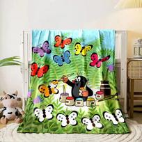 A mole painting white butterflies with colorful patterns in a garden. for all seasons blanket lunch break throw gift 80cm x 120cm