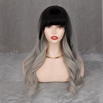 MISSQUEEN Ombre Long Ombre pilkas perukas su kirpčiukais Sintetinio pluošto banguoti perukai moterims kasdieniniam vakarėliui 24inches