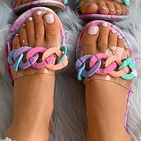 Fashion Flat Slippers Women Shoes Summer New Woman Sandals Sexy PVC Chain Sandal Ladies Flip Flops Casual Beach Dress Slides Designer283 36 įvairiaspalvis