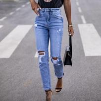Women's Solid Color Jeans Stretch Slim Fit Distressed Denim Shorts L mėlyna