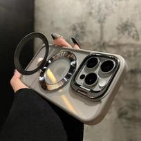 Luxury Magsafe Transparent Kickstand Stand Phone Case For iPhone 11 12 13 14 15 16 Pro Max Plus Magnetic Shockproof Bumper Cover For iPhone 16Pro Max