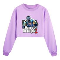 4262 Kids Girls HELLO NEIGHBOR Printed Cotton Long Sleeves Sweatshirt 110cm violetinė
