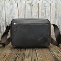 Genuine Leather Handmade Men's Bag, Retro Crazy Horse Leather Men's Shoulder Bag, Casual and Simple Top Layer Cowhide Crossbody Messenger Bag, Trendy tamsiai ruda spalva