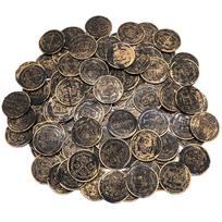 100 plastikinio auksinio pirato, realistiškų žaislinių žetonų, lobių monetų kopijų rinkinys, tinkantis stalo žaidimams ir vakarėlio dovanėlėms One Size bronza