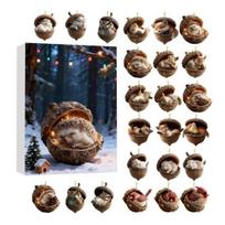 2025 Forest Animal Acorn Ornaments Christmas Advent Calendar Cozy Pinecone Animals Countdown Decoration 2D Acrylic Forest Animal Ornaments for Xmas A