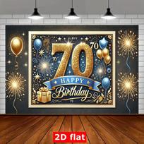 2D Happy 70th Birthday Backdrop Banner, Blue Gold Balloon & Fireworks Party Background 47.2x31.5inch/120*80cm white